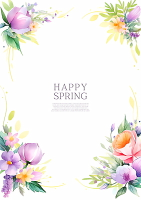 PSD 꽃 일러스트 수채화 프레임 사람없음 여름 봄 풀잎 꽃프레임 카피스페이스 여름배경 봄배경 국내일러스트 식물 계절 백그라운드 잎 공백 풀_식물 파일형식