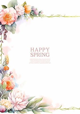 PSD 꽃 분홍색 일러스트 수채화 프레임 사람없음 여름 봄 풀잎 꽃프레임 카피스페이스 여름배경 봄배경 국내일러스트 식물 계절 컬러 백그라운드 잎 공백 풀_식물 파일형식