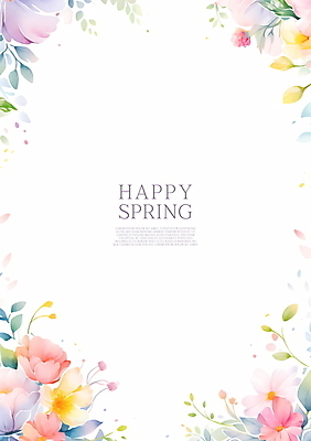 PSD 꽃 일러스트 수채화 프레임 사람없음 여름 봄 풀잎 꽃프레임 카피스페이스 여름배경 봄배경 국내일러스트 식물 계절 백그라운드 잎 공백 풀_식물 파일형식