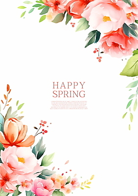 PSD 꽃 분홍색 일러스트 수채화 프레임 사람없음 여름 봄 풀잎 꽃프레임 카피스페이스 여름배경 봄배경 국내일러스트 식물 계절 컬러 백그라운드 잎 공백 풀_식물 파일형식