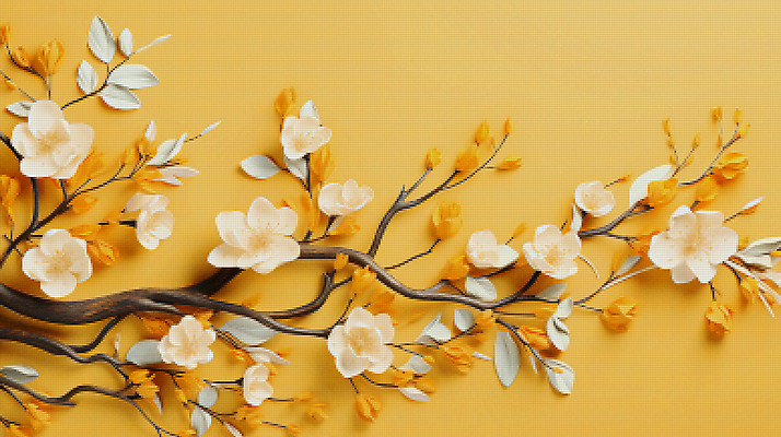 JPG 편집이미지 백그라운드 봄꽃 사람없음 노란색 봄 벚꽃 디지털합성 픽셀 편집소스 편집실사 계절 꽃 컬러 CG 파일형식