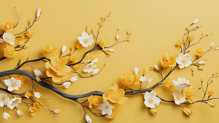 JPG 편집이미지 백그라운드 봄꽃 사람없음 노란색 봄 벚꽃 디지털합성 픽셀 편집소스 편집실사 계절 꽃 컬러 CG 파일형식