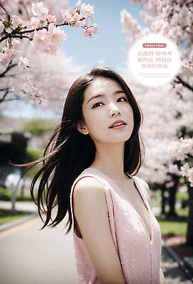 PSD 편집이미지 여자 꽃 분홍색 한명 웃음 풍경 상반신 성인 봄 화사함 의료성형뷰티 성인여자한명만 이미지편집 식물 1 계절 컬러 컨셉 표정 사람 여자한명만 성인여자만 파일형식