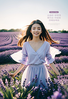 PSD 편집이미지 여자 꽃 꽃밭 한명 웃음 풍경 상반신 성인 보라색 봄 화사함 라벤더 의료성형뷰티 성인여자한명만 이미지편집 식물 1 계절 컬러 컨셉 표정 사람 허브 여자한명만 성인여자만 파일형식