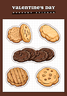 PSD 음식 스티커 일러스트 디저트 발렌타인데이 사람없음 세트 갈색 쿠키 과자 초콜릿 크림 엘리먼트 초코칩 국내일러스트 컬러 데이이벤트 파일형식