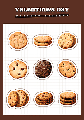 PSD 음식 스티커 일러스트 디저트 발렌타인데이 사람없음 세트 갈색 쿠키 과자 초콜릿 크림 시럽 엘리먼트 초코칩 국내일러스트 컬러 데이이벤트 파일형식
