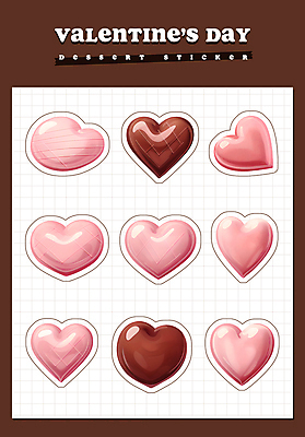 PSD 음식 분홍색 스티커 일러스트 디저트 발렌타인데이 사람없음 세트 갈색 초콜릿 하트 엘리먼트 국내일러스트 모양 컬러 데이이벤트 파일형식