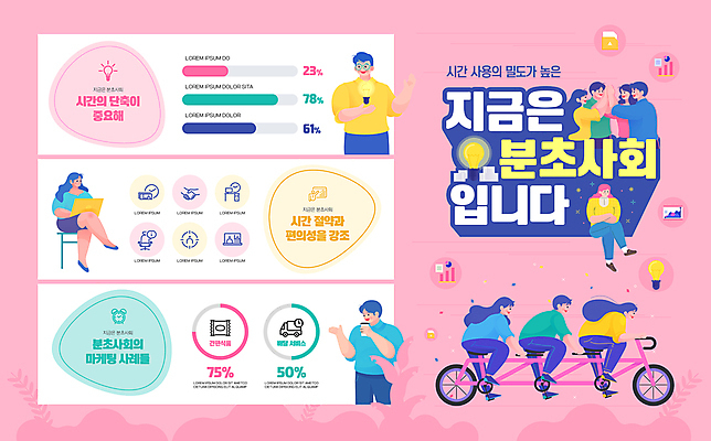 전신 템플릿 여자 남자 시계 분홍색 전구 그래프 여러명 상반신 성인 타이포그라피 인포그래픽 비즈니스맨 비즈니스우먼 승차 동료 속도 하이파이브 직무교육 성인만 3인용자전거 분초사회 2024트렌드 이미지템플릿 AI파일 문자 교육 컬러 다수 비즈니스 관계 모션 사람 손짓 유행 자전거 직장인 신조어 파일형식 벡터 2024년