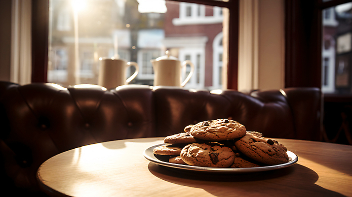 JPG 편집이미지 접시 음식 창문 식탁 주전자 그림자 사람없음 건물 컵 소파 햇빛 갈색 쿠키 식당 초콜릿 카페 달콤 초코칩 초코칩쿠키 편집실사 AI포토 AI콘텐츠 식기 건축물 컬러 의자 탁자 주방용품 디저트 태양 상점 맛 CG 초코쿠키 파일형식