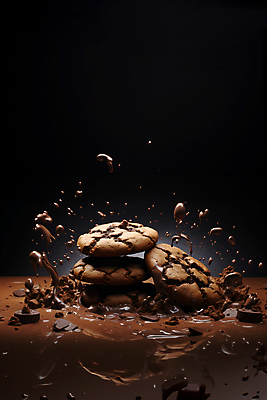 JPG 편집이미지 음식 사람없음 갈색 쿠키 초콜릿 달콤 초코시럽 초코칩 초코칩쿠키 스플래쉬 편집실사 AI포토 AI콘텐츠 컬러 디저트 맛 CG 시럽 초코쿠키 파일형식