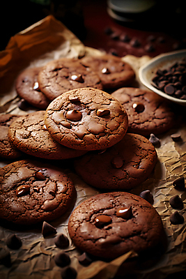 JPG 편집이미지 접시 음식 사람없음 갈색 쿠키 초콜릿 달콤 초코칩 초코칩쿠키 2025년 종이호일 트렌드컬러 편집실사 모카무스 AI포토 AI콘텐츠 식기 컬러 디저트 맛 연도 CG 초코쿠키 파일형식