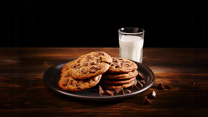 JPG 편집이미지 접시 음식 잔 사람없음 갈색 쿠키 초콜릿 우유 달콤 나무탁자 초코칩 초코칩쿠키 편집실사 AI포토 AI콘텐츠 식기 컬러 탁자 디저트 유제품 맛 CG 초코쿠키 파일형식