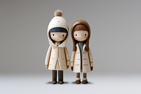 전신 PSD 편집이미지 여자 어린이 인형 서기 소녀 두명 겨울옷 클레이아트 소녀만 이미지편집 옷 겨울 모션 사람 공예 점토 여자만 어린이만 파일형식