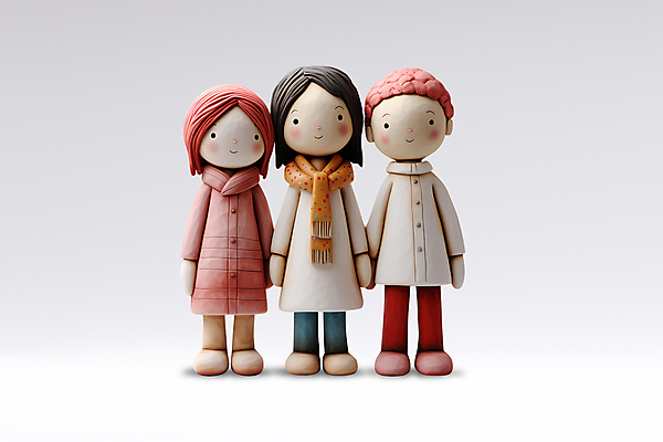 전신 PSD 편집이미지 여자 남자 어린이 인형 서기 소녀 소년 여러명 겨울옷 클레이아트 어린이만 이미지편집 옷 다수 겨울 모션 사람 공예 점토 파일형식