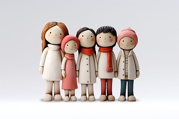 전신 PSD 편집이미지 여자 남자 어린이 인형 서기 소녀 소년 여러명 겨울옷 클레이아트 어린이만 이미지편집 옷 다수 겨울 모션 사람 공예 점토 파일형식