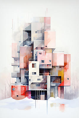 JPG 나무 겨울 일러스트 추상 수채화 주택 풍경 사람없음 건물 컬러풀 눈 번짐 국내일러스트 AI일러스트 AI콘텐츠 자연요소 식물 건축물 계절 컬러 무늬 날씨 파일형식 효과