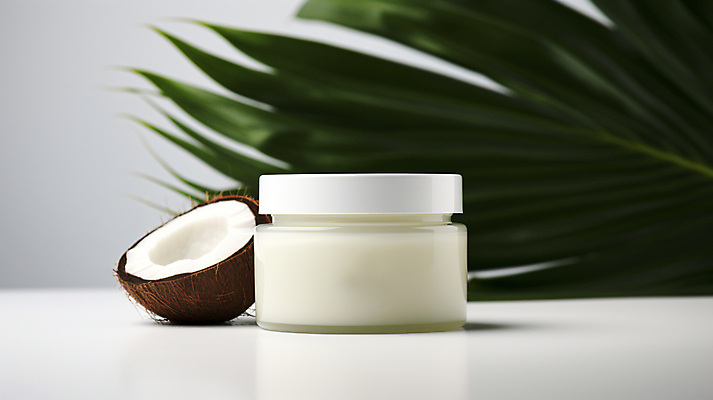 JPG 편집이미지 사람없음 뷰티 화장품 오일 피부 디지털합성 코코넛 천연 보습 코코넛오일 목업 편집실사 AI포토 AI콘텐츠 음식 과일 신체부위 오일_음식 CG 파일형식