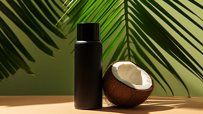 JPG 편집이미지 사람없음 뷰티 화장품 오일 피부 디지털합성 코코넛 천연 보습 코코넛오일 목업 편집실사 AI포토 AI콘텐츠 음식 과일 신체부위 오일_음식 CG 파일형식