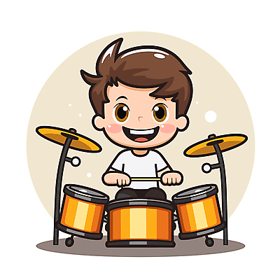 전신 캐릭터 남자 어린이 악기 연주 일러스트 한명 소년 노란색 연주자 밴드 드럼 드러머 소년한명만 일러캐릭터 AI파일 1 음악 컬러 타악기 사람 음악가 남자한명만 소년만 파일형식 벡터
