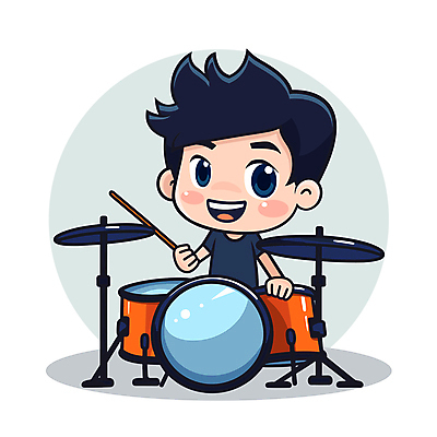 전신 캐릭터 남자 어린이 악기 연주 일러스트 한명 소년 연주자 밴드 남색 드럼 드러머 소년한명만 일러캐릭터 AI파일 1 음악 컬러 타악기 사람 음악가 남자한명만 소년만 파일형식 벡터