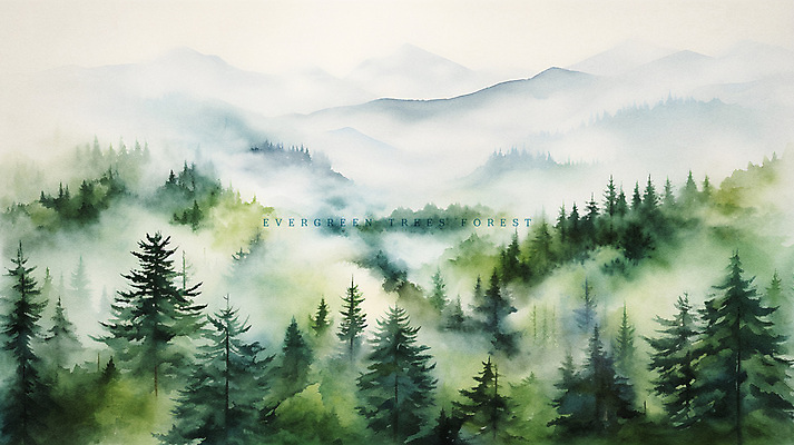 PSD 나무 일러스트 수채화 산 풍경 사람없음 초록색 숲 상록수 국내일러스트 식물 컬러 파일형식