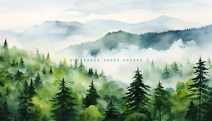 PSD 나무 일러스트 수채화 산 풍경 사람없음 초록색 숲 상록수 국내일러스트 식물 컬러 파일형식