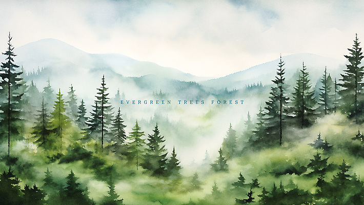 PSD 나무 일러스트 수채화 산 풍경 사람없음 초록색 숲 상록수 국내일러스트 식물 컬러 파일형식