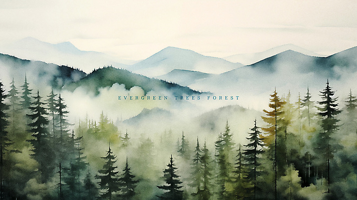 PSD 나무 일러스트 수채화 산 풍경 사람없음 초록색 숲 상록수 국내일러스트 식물 컬러 파일형식