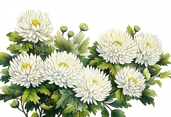 PSD 식물 꽃 일러스트 수채화 국화 사람없음 흰색 국내일러스트 컬러 파일형식