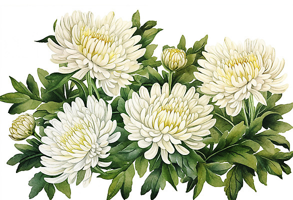 PSD 식물 꽃 일러스트 수채화 국화 사람없음 흰색 국내일러스트 컬러 파일형식