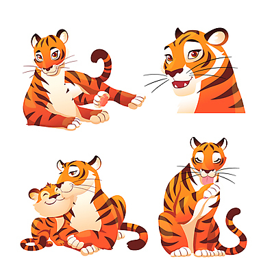 동물 캐릭터 여러마리 일러스트 엄마 사람없음 호랑이 만화 애니메이션 카툰스타일 월간캐릭터 일러캐릭터 AI파일 다수 포유류 가족 파일형식 벡터
