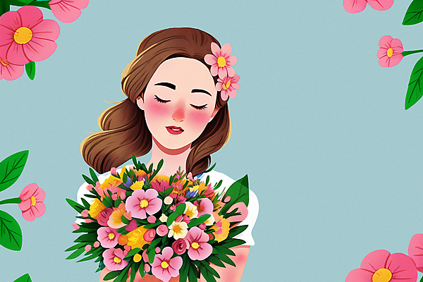 PSD 여자 꽃잎 꽃 꽃다발 일러스트 한명 상반신 성인 뷰티 눈감음 봄 감성 성인여자한명만 국내일러스트 식물 1 계절 컨셉 모션 사람 여자한명만 성인여자만 파일형식