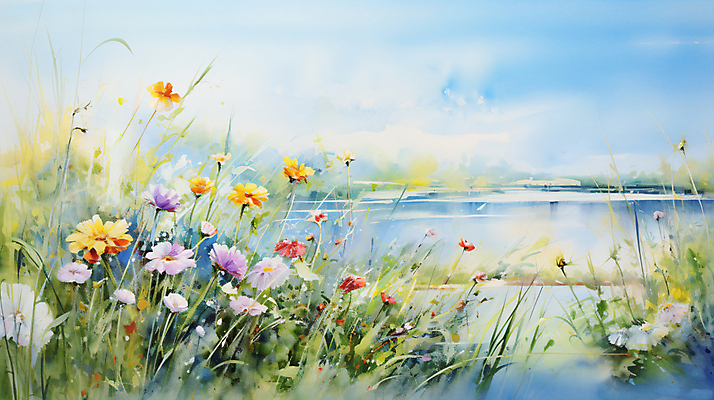 JPG 꽃 꽃밭 일러스트 자연 수채화 풍경 사람없음 봄 그림 화사함 국내일러스트 AI일러스트 AI콘텐츠 식물 계절 컨셉 생태계 파일형식