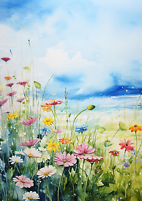 JPG 꽃 꽃밭 일러스트 자연 수채화 풍경 사람없음 봄 그림 화사함 국내일러스트 AI일러스트 AI콘텐츠 식물 계절 컨셉 생태계 파일형식