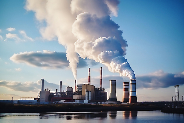 JPG 편집이미지 산업 공장 공업 하늘 풍경 공해 사람없음 야외 발전소 공업단지 이산화탄소 편집실사 AI포토 AI콘텐츠 에너지 CG 파일형식