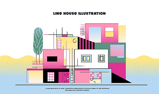 나무 선 분홍색 일러스트 주택 사람없음 건물 심플 국내일러스트 AI파일 식물 건축물 컬러 파일형식 벡터