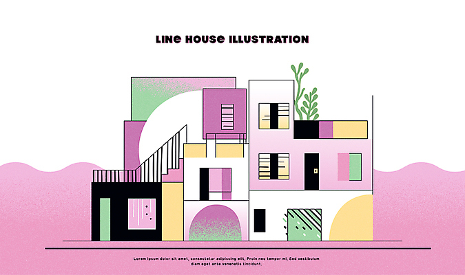 나무 선 일러스트 주택 사람없음 건물 보라색 심플 국내일러스트 AI파일 식물 건축물 컬러 파일형식 벡터