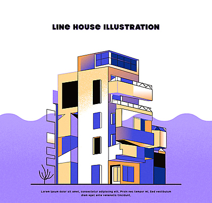 나무 선 일러스트 아파트 주택 사람없음 건물 보라색 심플 국내일러스트 AI파일 식물 건축물 컬러 파일형식 벡터
