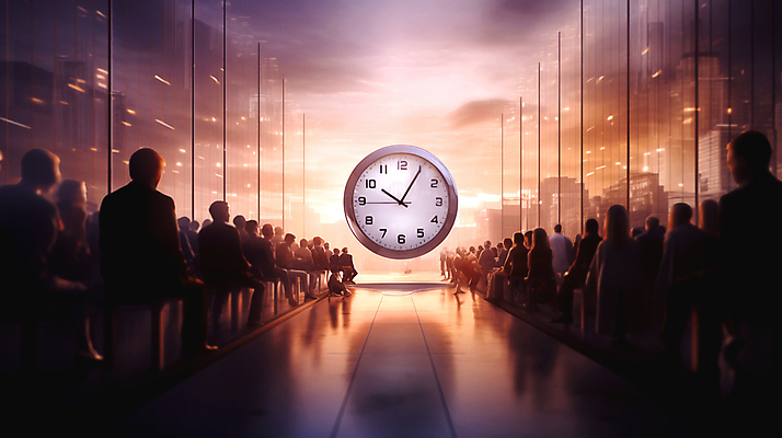 JPG 전신 편집이미지 여자 남자 시계 비즈니스 사람 여러명 성인 뒷모습 유행 시간 바쁨 러시아워 분초사회 2024트렌드 편집실사 AI포토 AI콘텐츠 뷰포인트 다수 교통 CG 신조어 파일형식 2024년