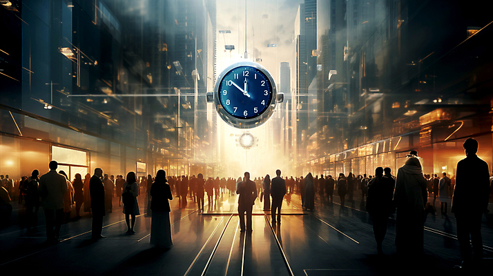 JPG 전신 편집이미지 여자 남자 시계 비즈니스 사람 여러명 성인 뒷모습 유행 도시 시간 바쁨 러시아워 분초사회 2024트렌드 편집실사 AI포토 AI콘텐츠 뷰포인트 다수 교통 CG 신조어 파일형식 2024년