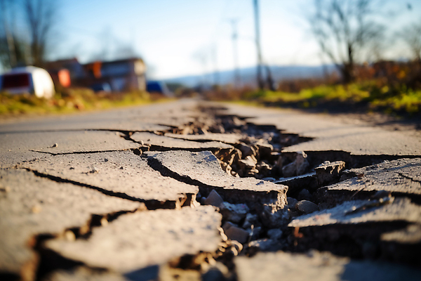 JPG 편집이미지 사람없음 회색 균열 위험 아스팔트 자연재해 사건 붕괴 깨짐 지진 편집실사 AI포토 AI콘텐츠 도로 컬러 컨셉 모션 CG 재해 파일형식