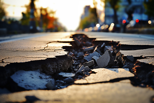 JPG 편집이미지 사람없음 회색 균열 위험 아스팔트 자연재해 사건 붕괴 깨짐 지진 편집실사 AI포토 AI콘텐츠 도로 컬러 컨셉 모션 CG 재해 파일형식