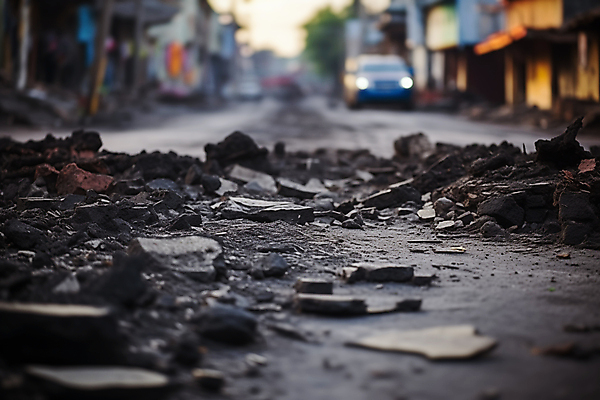 JPG 편집이미지 사람없음 건물 회색 균열 아스팔트 자연재해 사건 붕괴 깨짐 지진 편집실사 AI포토 AI콘텐츠 건축물 도로 컬러 컨셉 모션 CG 재해 파일형식