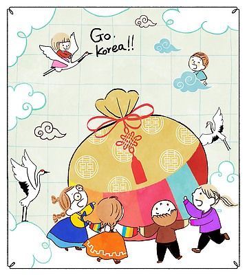 전신 PSD 한국전통 여자 남자 어린이 일러스트 새해 복주머니 세마리 소녀 소년 여러명 손잡기 희망 학 올려보기 비행 승차 한복 노리개 격자 구름모양 어린이만 국내일러스트 모양 전통 감정 다수 무늬 모션 조류 전통소품 한국 3 사람 전통의상 파일형식 구름_자연