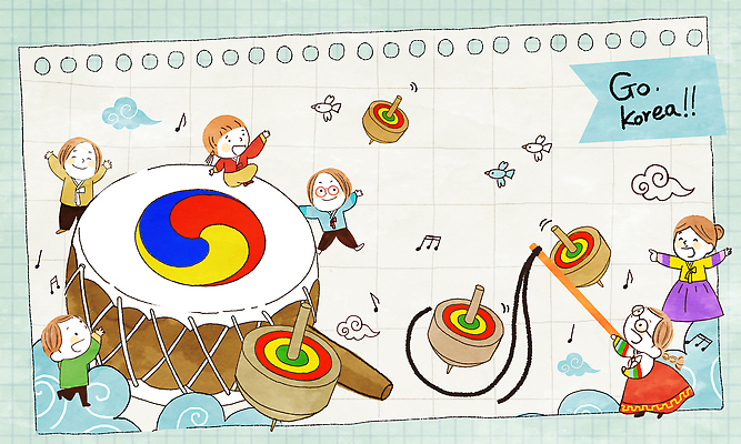 전신 PSD 한국전통 여자 남자 어린이 음표 일러스트 조류 새해 서기 들기 앉기 소녀 소년 여러명 희망 만세 한복 격자 팽이 팽이치기 소고 구름모양 팽이채 어린이만 국내일러스트 모양 동물 전통 기호 감정 음악 다수 무늬 모션 타악기 한국 국악기 사람 놀이용품 전통놀이 전통의상 파일형식 구름_자연