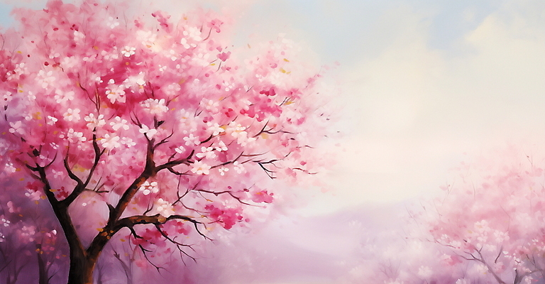 PSD 분홍색 일러스트 붓터치 풍경 사람없음 봄 벚꽃 벚나무 질감 유화 봄배경 국내일러스트 나무 계절 꽃 컬러 백그라운드 미술 파일형식