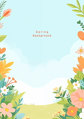 PSD 구름 꽃 백그라운드 잎 일러스트 봄꽃 자연 하늘 풍경 초원 사람없음 봄 풀잎 봄배경 국내일러스트 자연요소 식물 계절 풀_식물 생태계 파일형식