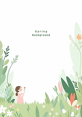 PSD 여자 꽃 어린이 백그라운드 잎 일러스트 봄꽃 자연 한명 들기 풍경 소녀 초원 상반신 봄 풀잎 소녀한명만 봄배경 국내일러스트 식물 1 계절 모션 사람 풀_식물 생태계 여자한명만 소녀만 파일형식