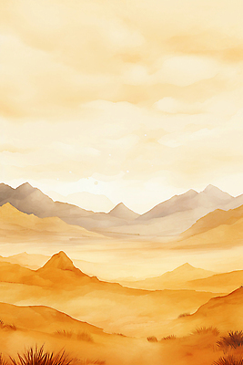JPG 백그라운드 일러스트 붓터치 추상 수채화 산 풍경 사람없음 주황색 번짐 산맥 국내일러스트 AI일러스트 AI콘텐츠 컬러 무늬 파일형식 효과