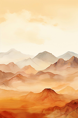 JPG 백그라운드 일러스트 붓터치 추상 수채화 산 풍경 사람없음 주황색 번짐 산맥 국내일러스트 AI일러스트 AI콘텐츠 컬러 무늬 파일형식 효과